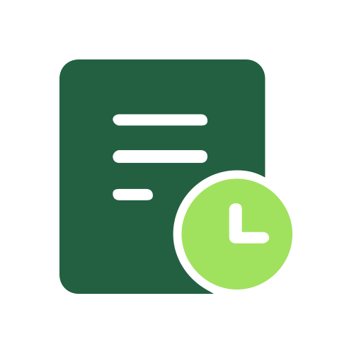Green document with clock icon