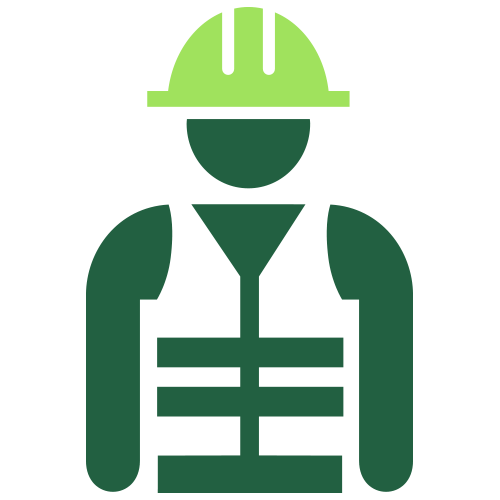 Green worker wearing helmet icon